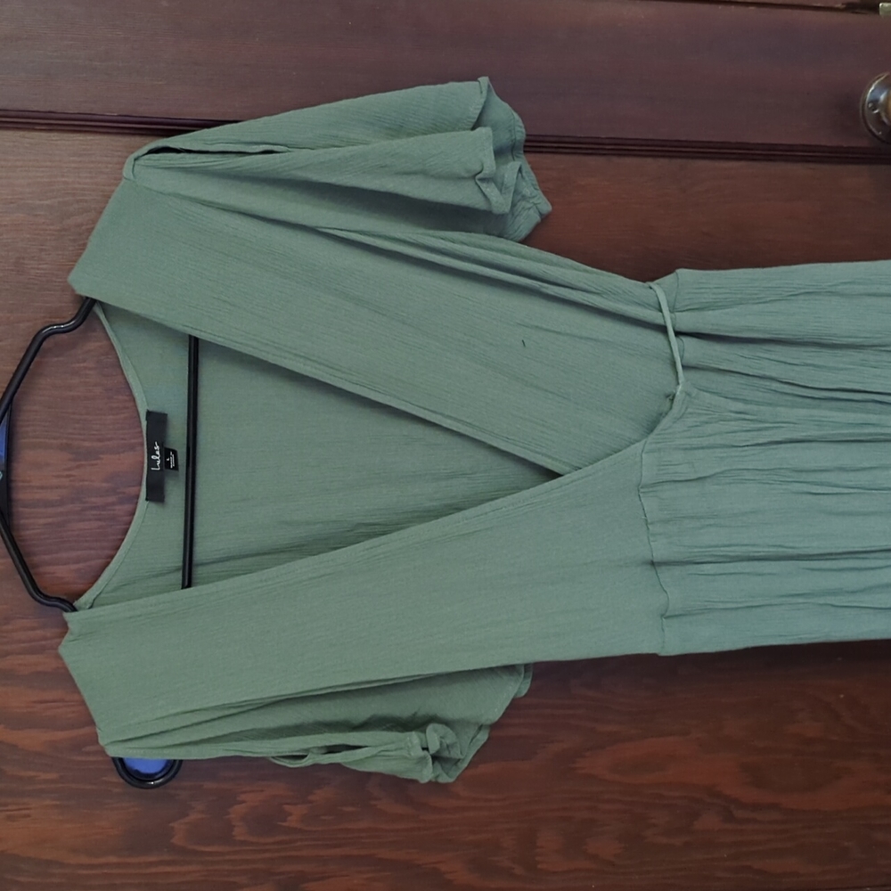Lulus Light Sage Green Full Length Occasion Event Evening Wrap Maxi Dress SZ L - Picture 2 of 9
